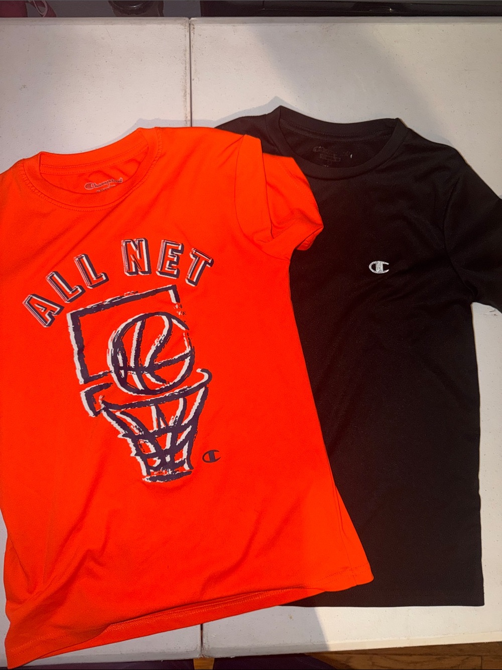 Champion Kids' Orange Basketball Graphic Tee & Black Logo Tee Bundle
